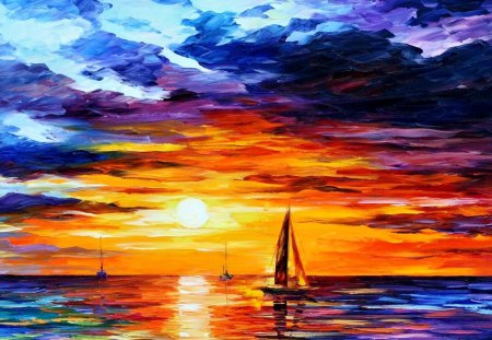 450x311 Sunset Over The Ocean Painting - Painting Of Sunset Over Ocean