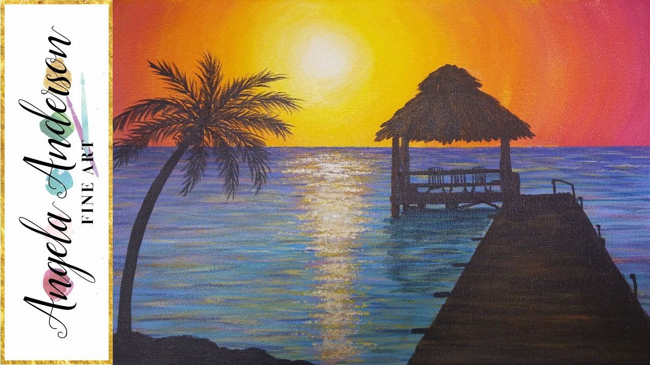 1280x720 Easy Sunset Ocean Seascape Acrylic Painting Tutorial Summer - Pain...