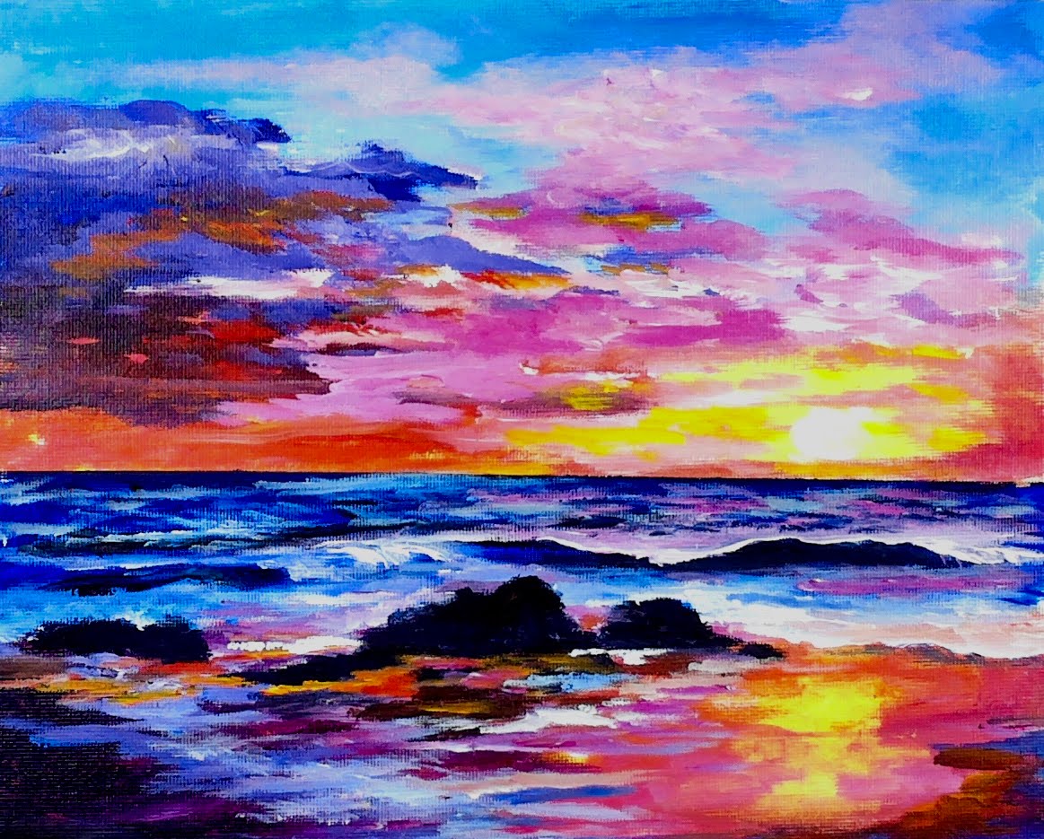 1163x935 Learn To Paint A Sunset And Ocean Full Acrylic Painting Lesson - P...