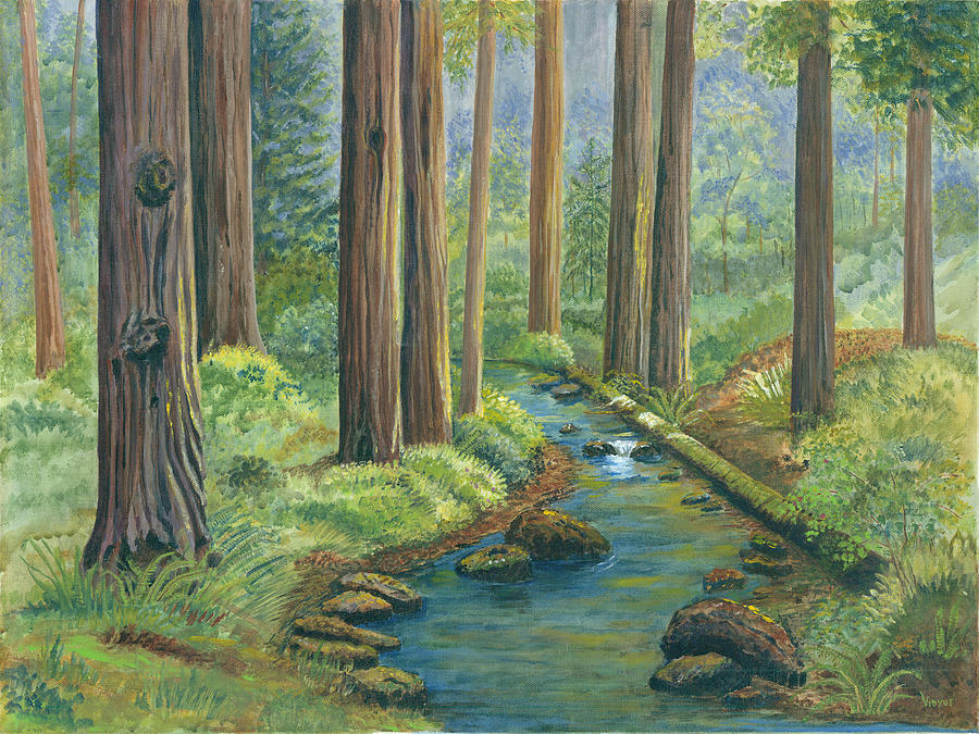 900x675 Little Stream In The Woods Painting By Vidyut Singhal - Painting Of The Woods