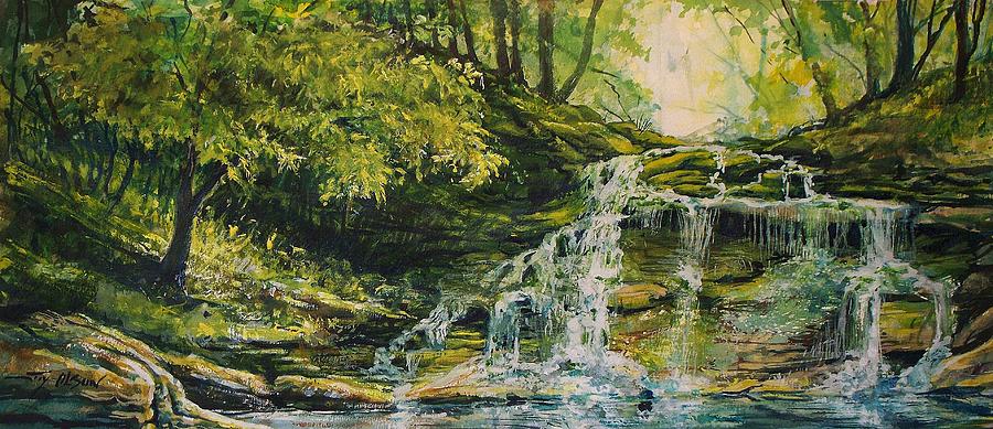 900x389 Waterfall In The Woods Painting By Joy Nichols - Painting Of The Woods
