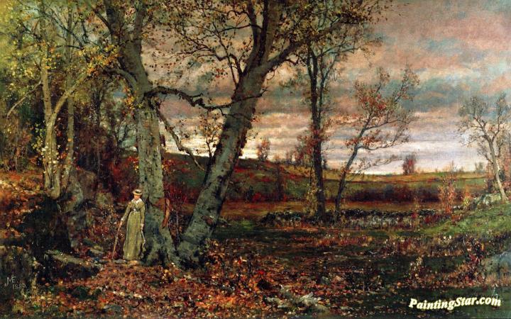 720x450 Woman At The Edge Of The Woods Artwork By Jervis Mcentee Oil - Painting Of The Woods