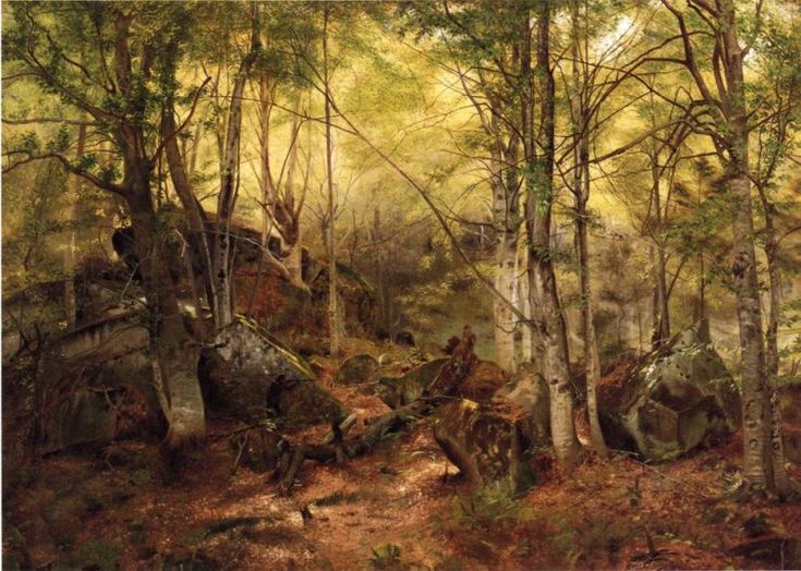 735x524 Deerhunter In The Woods (1868), By English Born American Artist - Painting Of The Woods