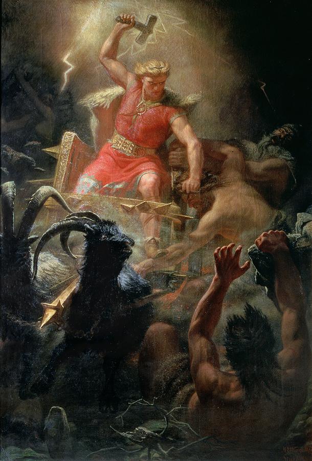 610x900 Thor Fighting With The Giants Painting By Marten Eskil Winge - Painting Of Thor
