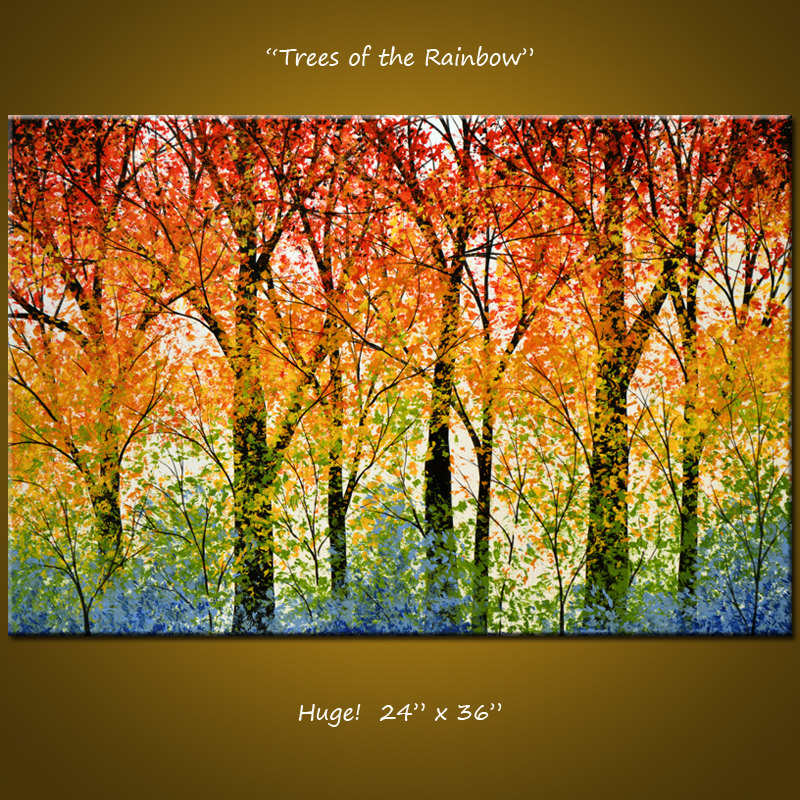 800x800 Original Rainbow Art Trees Wall Painting Landscape Large - Painting Of Trees On Canvas