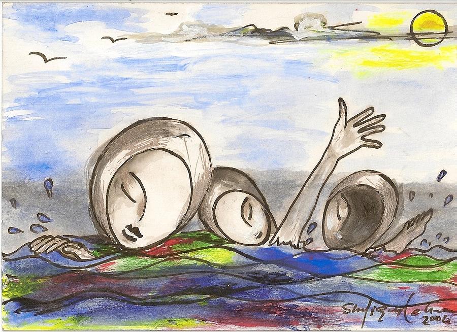 900x654 Tsunami Painting By Shafiq Ur Rehman - Painting Of Tsunami