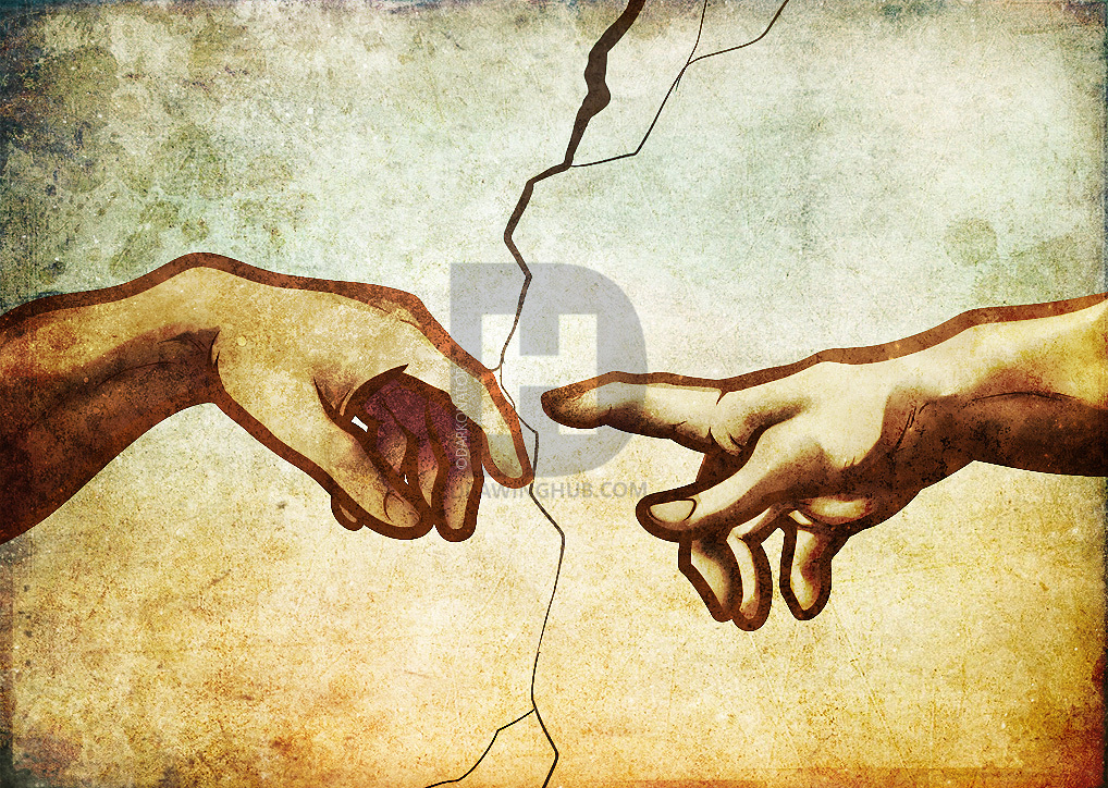 1018x724 How To Draw The Creation, Creation Of Adam, Step By Step, Drawing - Painting Of Two Hands Reaching For Each Other