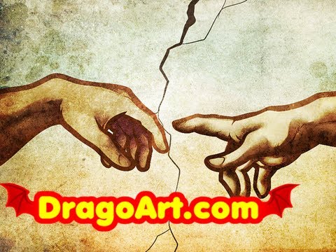 480x360 How To Draw The Creation, Creation Of Adam, Step By Step - Painting Of Two Hands Reaching For Each Other