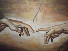 225x169 Creation Of Adam Painting Ebay - Painting Of Two Hands Reaching For Each Other