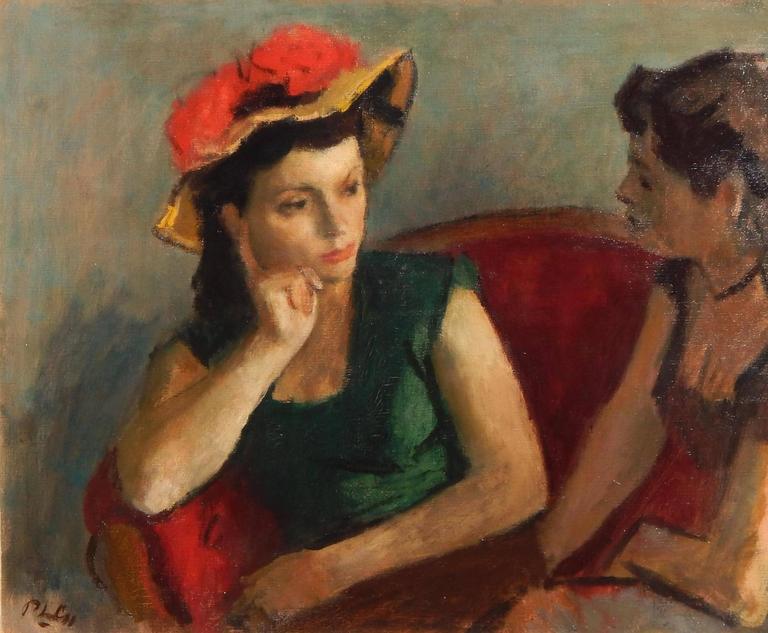 768x633 Robert Phillip Painting Two Women In Conversation For Sale - Painting Of Two Women