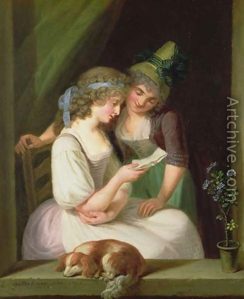 489x600 Two Women Reading A Letter Reproduction By Ludwig Guttenbrunn - Painting Of Two Women
