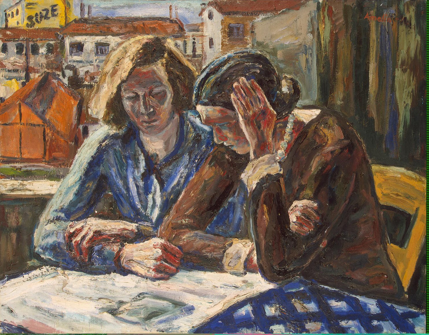 1484x1158 Two Women By The Window Painting Amelin Albin Oil Paintings - Painting Of Two Women