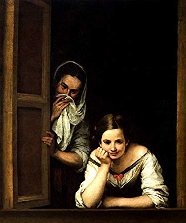 375x450 Two Women At A Window 1655 Spanish Painting By Murillo - Painting Of Two Women