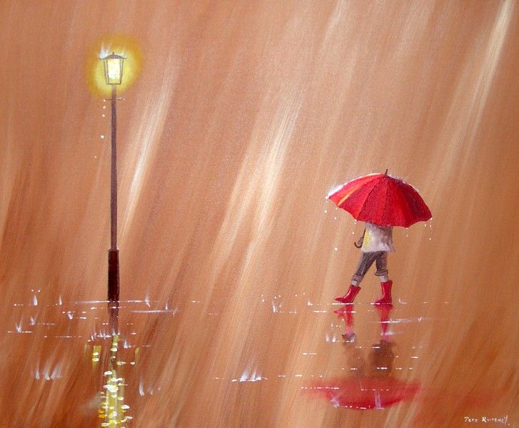 727x600 Pete Rumney - Painting Of Umbrellas In The Rain