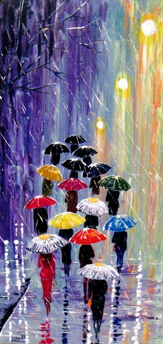 Painting Of Umbrellas In The Rain at PaintingValley.com | Explore ...