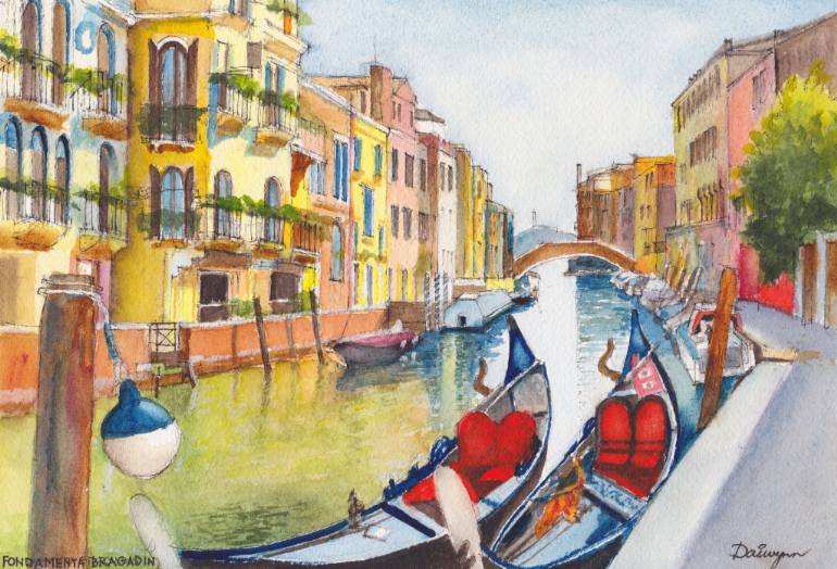 770x524 Saatchi Art Gondolas Moored Opposite Fondamenta Bragadin, Venice - Painting Of Venice Italy