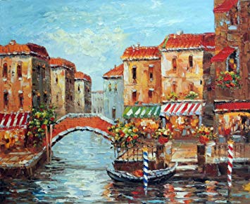 355x291 100% Hand Painted Venice Italy Canal Restaurant Cafe - Painting Of Venice Italy