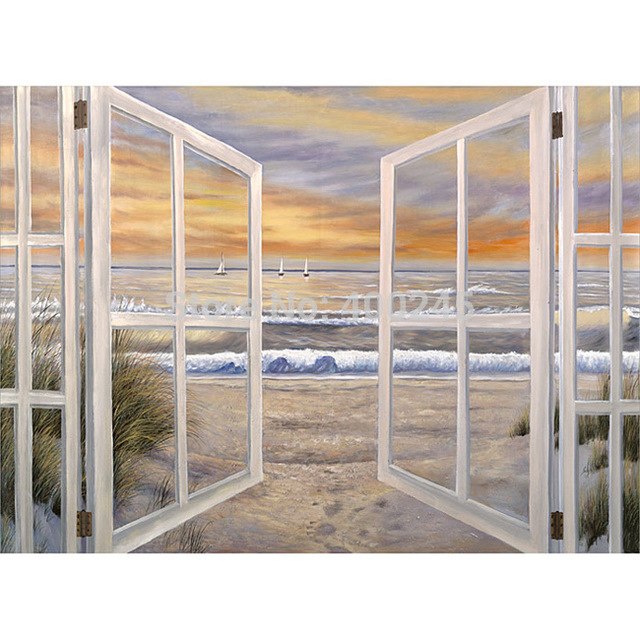 640x640 Landsacep Oil Painting Wall Art Canvas Home Decoration Ocean - Painting Of Window Scene