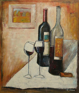254x300 Contemporary Oil Painting Of Still Life Glass Amp Bottles Of Wine - Painting Of Wine