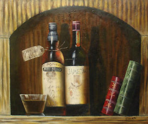 300x251 Oil Painting Of Still Life Books Glass Of Wine Martiny On Shelf - Painting Of Wine