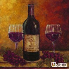 236x236 Art Canvas Acrylic Painting Wine Bottle Wine Glass By Pawapara - Painting Of Wine