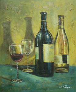 249x300 Oil Painting Of Still Life Bottles Glass Of Wine On Table Portrait - Painting Of Wine Glass