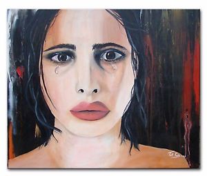 300x255 Large Painting 100x120cm Canvas Woman Portrait Crying Original Art - Painting Of Woman Crying