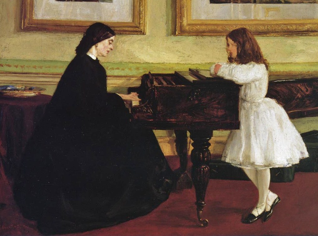 1021x759 It's About Time 19c Amp Early 20c American Women Making Music - Painting Of Woman In Red Dress Playing Piano