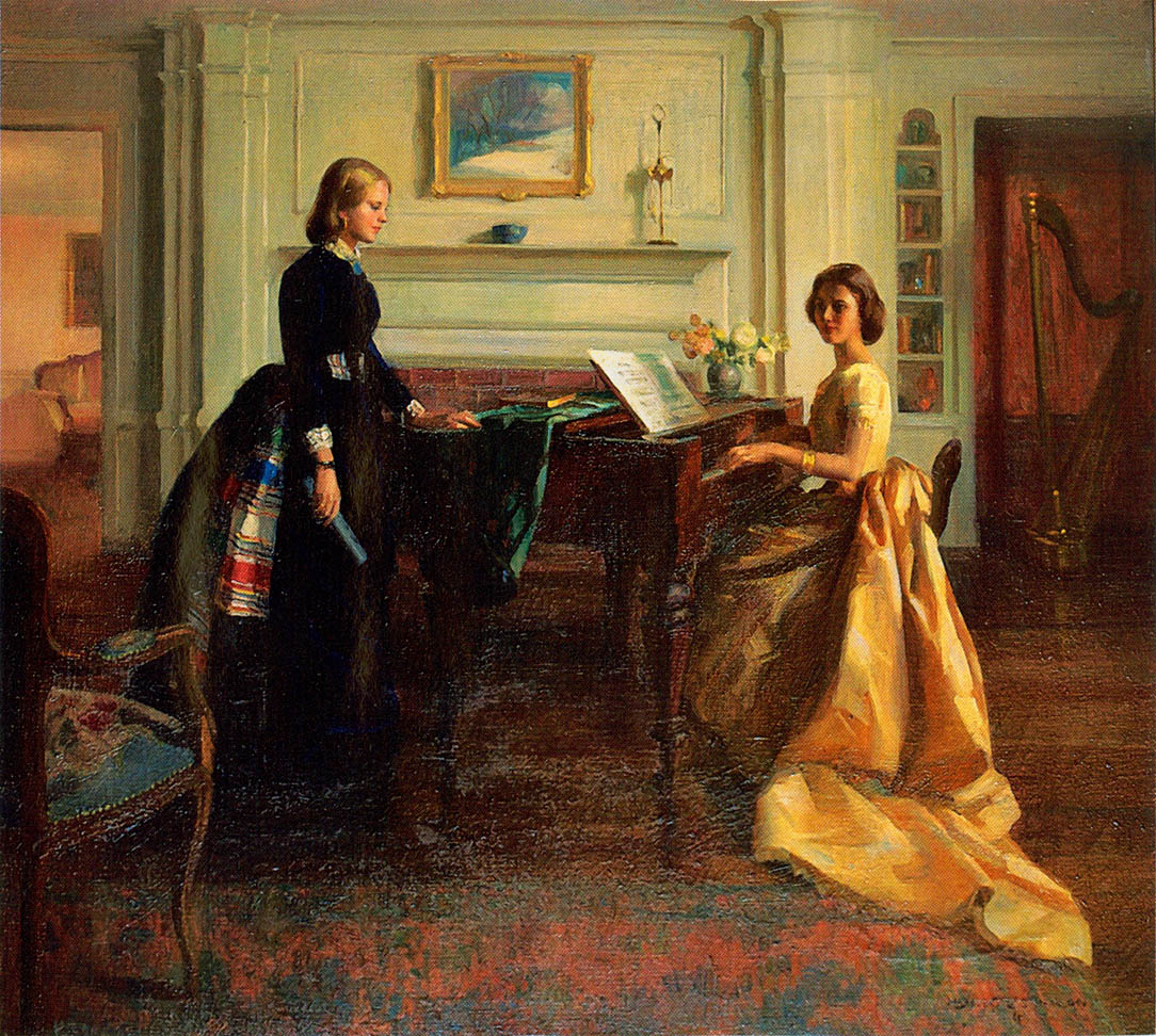 1084x972 Sp In Art Square Piano Tech - Painting Of Woman In Red Dress Playing Piano