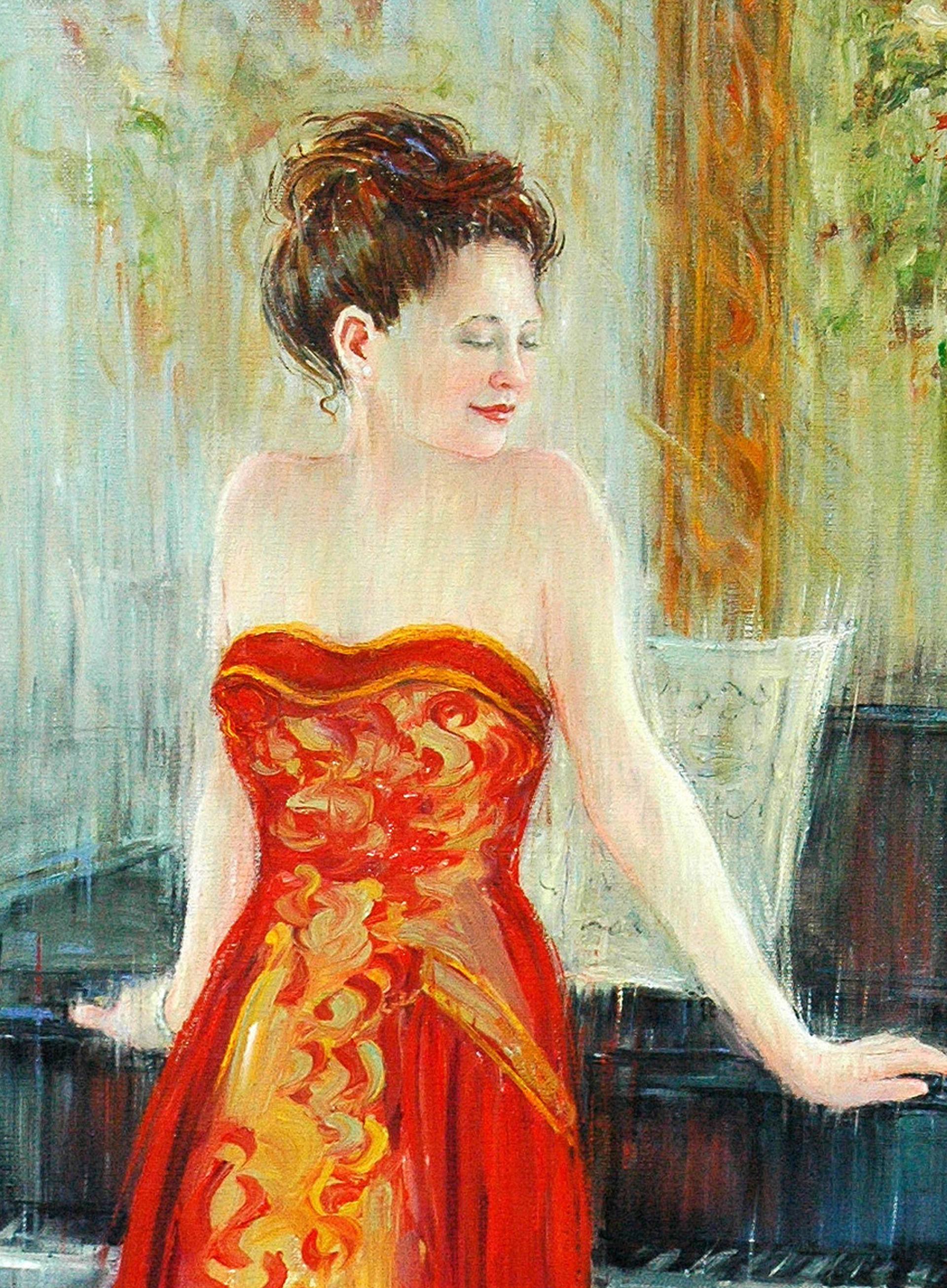 1920x2611 Saatchi Art Piano Series - Painting Of Woman In Red Dress Playing Piano