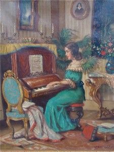 225x300 Fritz Syberg (1862 1939) - Painting Of Woman In Red Dress Playing Piano