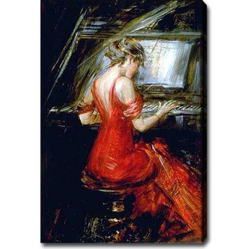 500x500 Hand Painted Portrait Oil Painting On Canvas (No Stretch)giovanni - Painting Of Woman In Red Dress Playing Piano