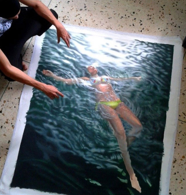 650x680 Cool Hyper Realistic Painting Canvas Woman Water - Painting Of Woman In Water