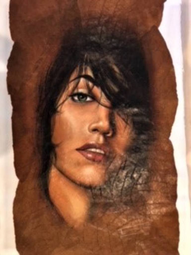 770x1027 Saatchi Art Woman's Facedark Hair Painting By Pedro Mendoza - Painting Of Womans Face