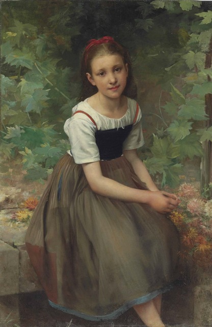 416x640 Handmade Oil Painting Reproduction Young Girl With Flowers By - Painting Of Young Girl