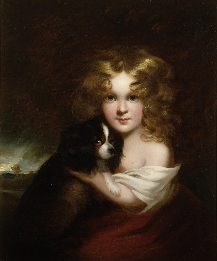 748x900 Young Girl With A Dog Painting By Margaret Sarah Carpenter - Painting Of Young Girl