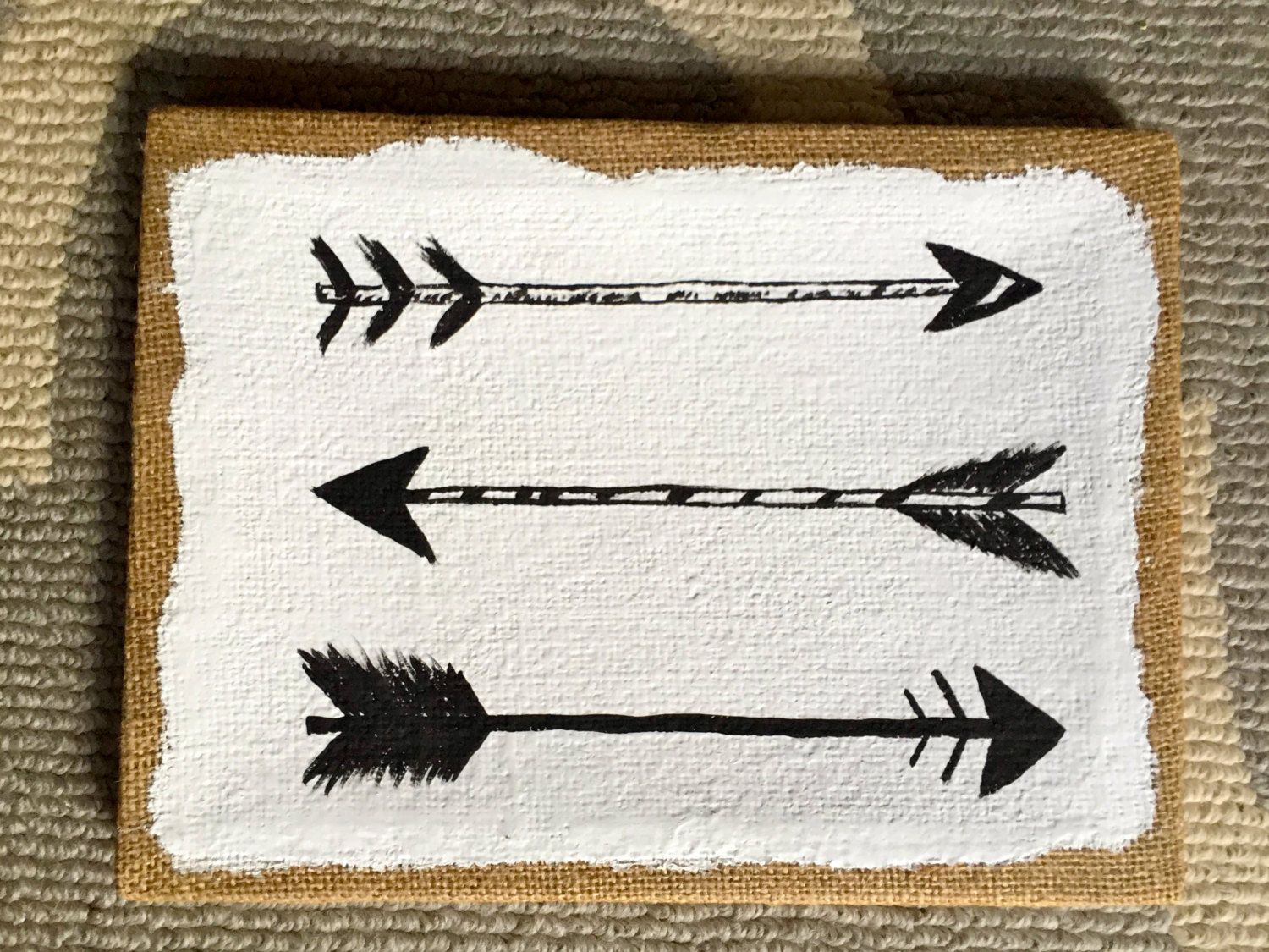 1500x1125 Arrow Acrylic Painting On Burlap Stretched Canvas By Maxandjillian - Painting On Burlap