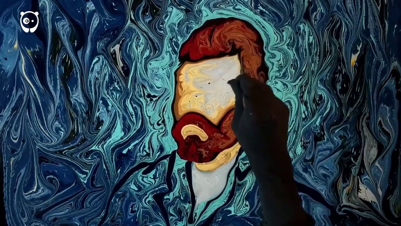 1280x720 Van Gogh's Starry Night Painted On Dark Water Amazing Art - Painting On Dark Water