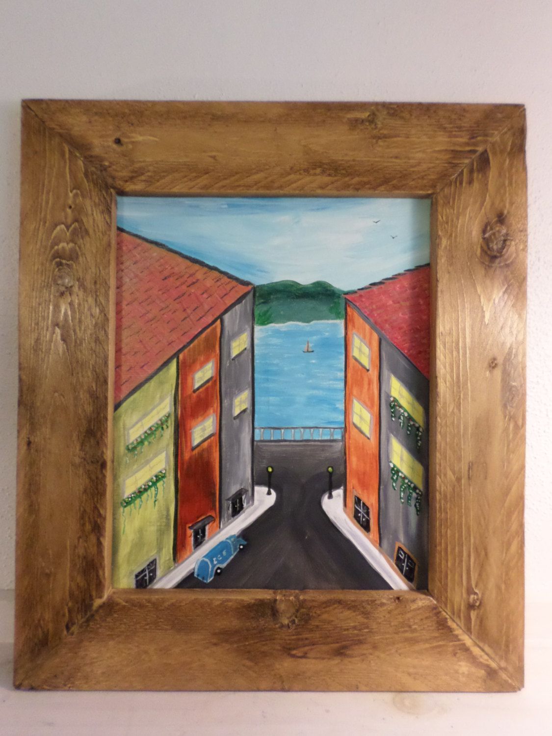 1125x1500 Seaside Cityscape Original Ooak Acrylic Painting On Thick 316 - Painting On Masonite