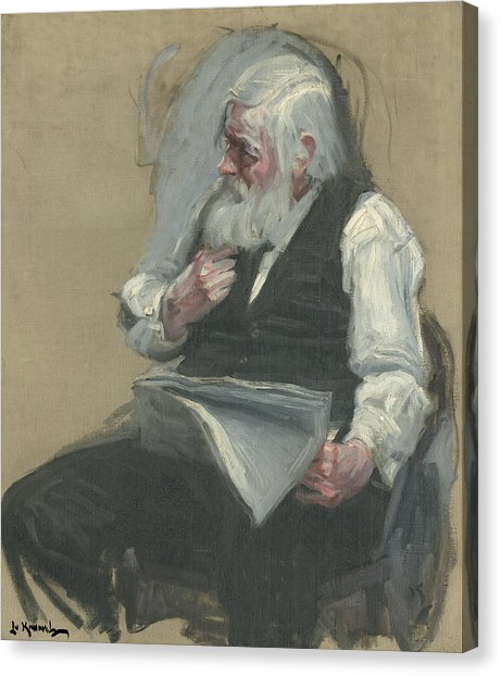 461x622 Old Man Reading Newspaper Painting By Lu Kimmel - Painting On Newspaper Canvas