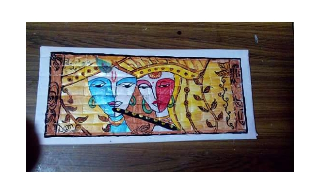 660x400 Radha Krishna Painting On Newspaper Canvas - Painting On Newspaper Canvas