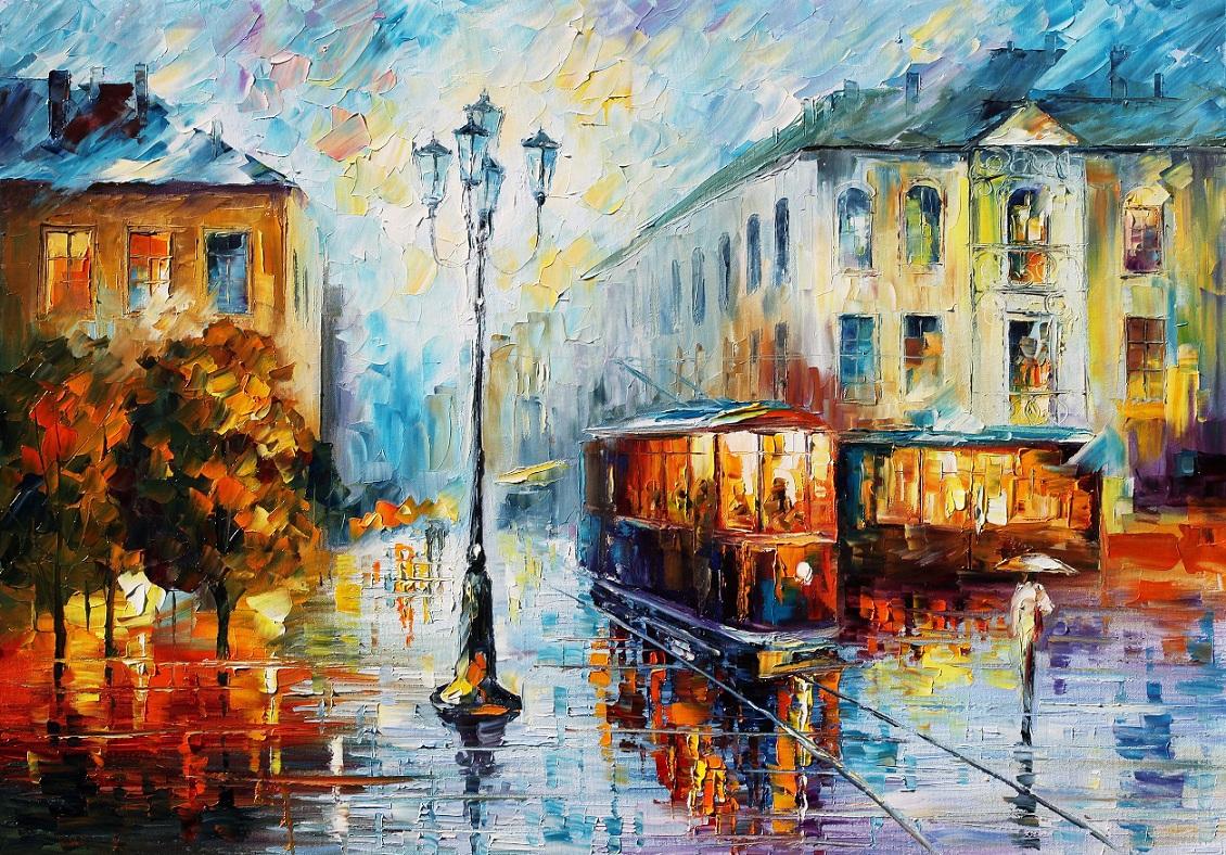 1130x788 Old Street Palette Knife Oil Painting Art On Canvas By Leonid - Painting On Old Painting