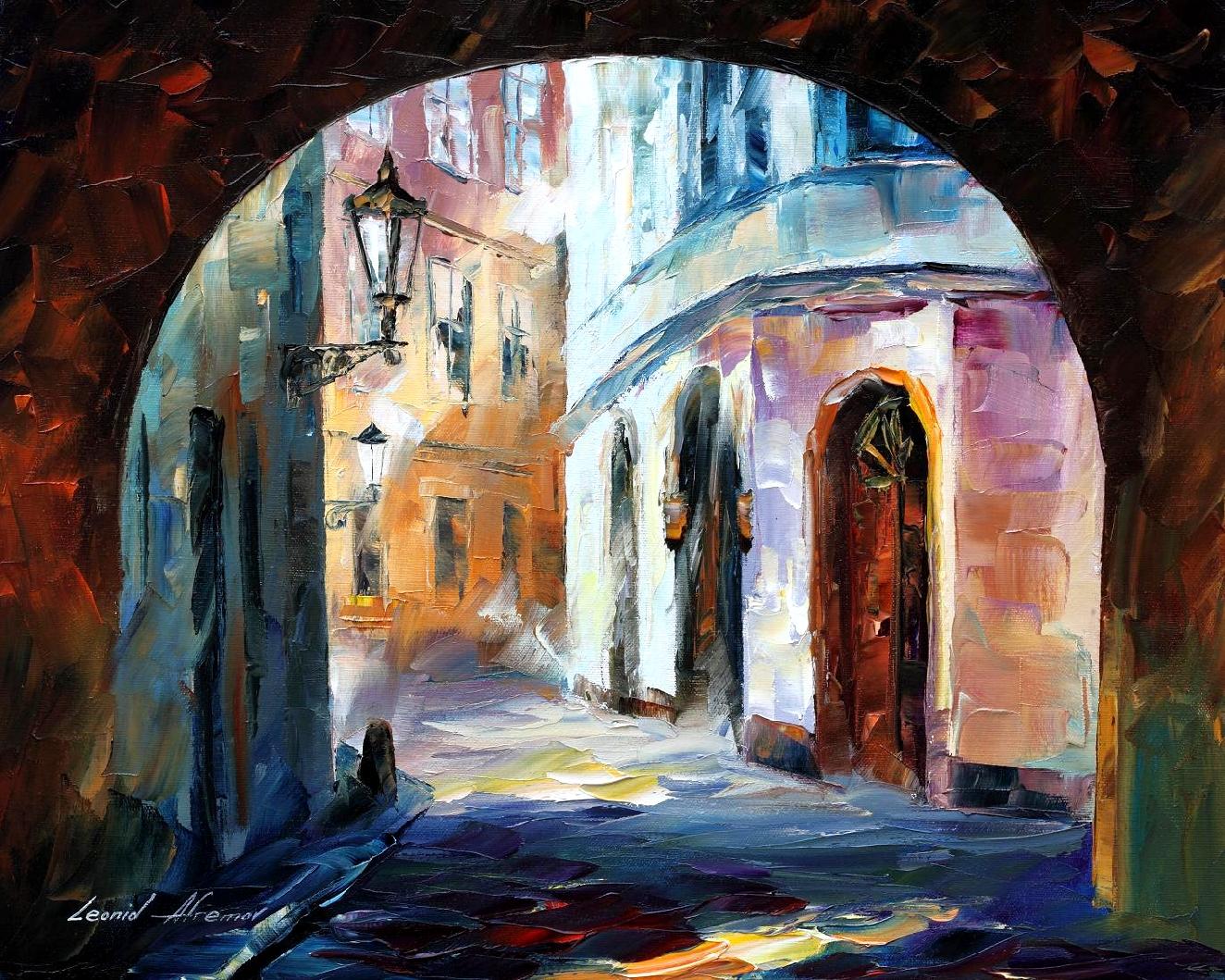 1324x1059 Old Town 1 Palette Knife Oil Painting On Canvas By Leonid Afremov - Painting On Old Painting
