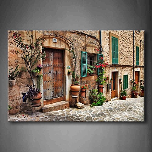 500x500 Streets Of Old Mediterranean Town Flower Door Windows Wall Art - Painting On Old Painting
