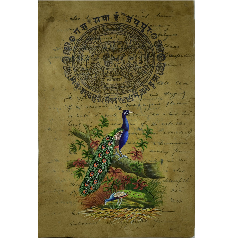 1000x1000 Stunning Beauty Peacock Painted On Old Time Stamp Paper - Painting On Old Painting