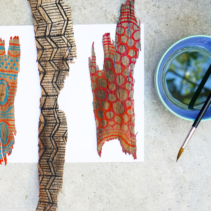 680x680 Bark Painting Craft With Watercolor Paint Tinkerlab - Painting On Palm Tree Bark