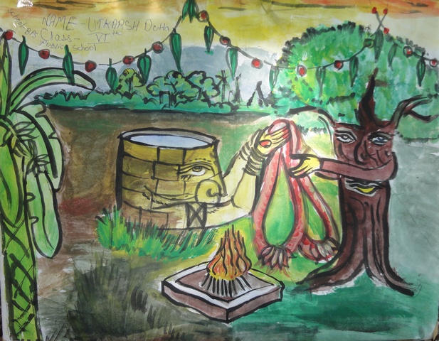 617x480 Earth Day Celebration 2011 Marriage Of A Well To A Tree - Painting On Save Electricity