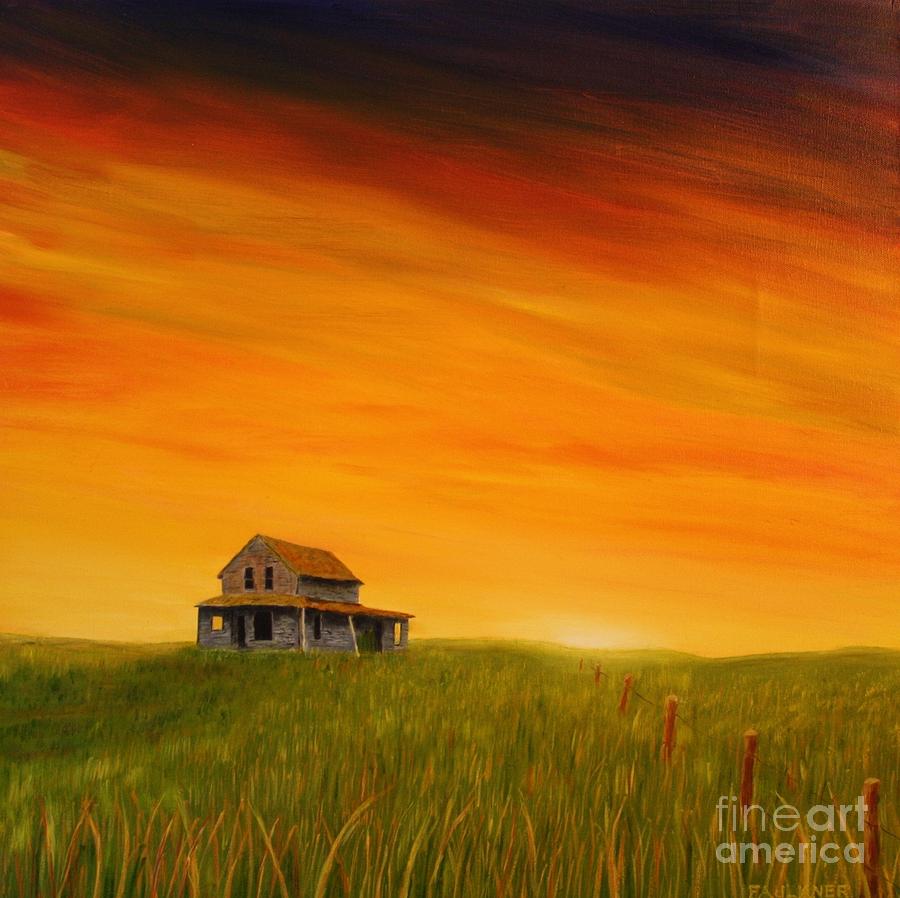 900x898 Prairie Home At Sunset Painting By Gary Faulkner - Painting On The Prairies