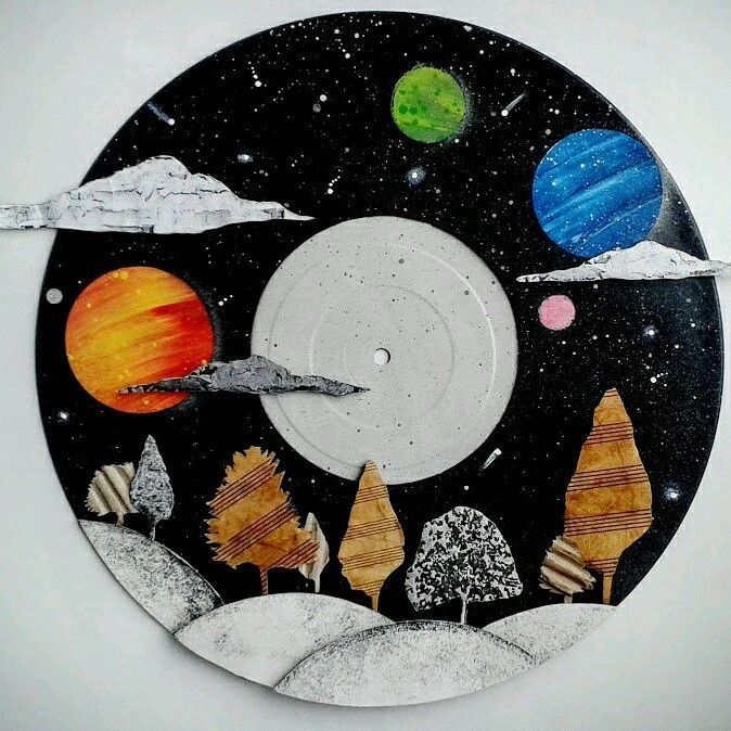 674x674 Fantasy Galaxy Landscape Art On A Recycled 12 Vinyl Record - Painting On Vinyl Records