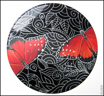 400x371 Painted Vinyl Record. Butterflies 2. Acrylic And Silver - Painting On Vinyl Records